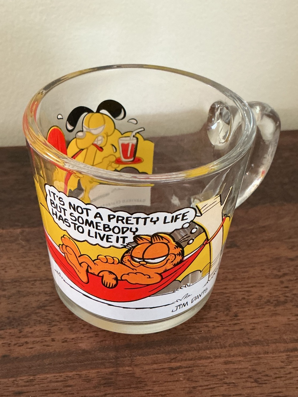 Vintage McDonald’s Garfield Glass Mug “It’s Not a Pretty Life…” Odie